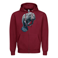 Burgundy Manatee Illustrations Zipper Hoodie - LillyAllenDesigns