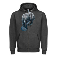 Charcoal Heather Manatee Illustrations Zipper Hoodie - LillyAllenDesigns