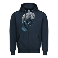 Navy Manatee Illustrations Zipper Hoodie - LillyAllenDesigns