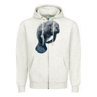 Oatmeal Heather Manatee Illustrations Zipper Hoodie - LillyAllenDesigns