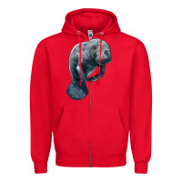 Red Manatee Illustrations Zipper Hoodie - LillyAllenDesigns
