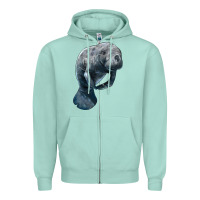 Seafoam Manatee Illustrations Zipper Hoodie - LillyAllenDesigns