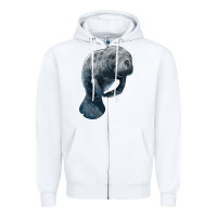 White Manatee Illustrations Zipper Hoodie - LillyAllenDesigns