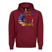 Burgundy home of the free because of the brave Zipper Hoodie - NancyCooperArtShop