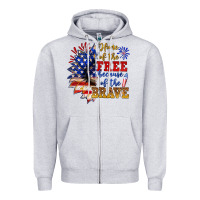 Heather Grey home of the free because of the brave Zipper Hoodie - NancyCooperArtShop