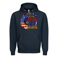 Navy home of the free because of the brave Zipper Hoodie - NancyCooperArtShop
