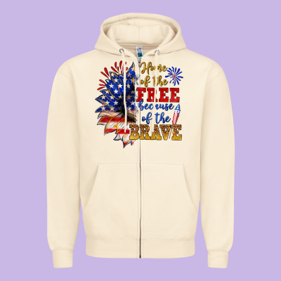 Home Of The Free Because Of The Brave Zipper Hoodie Designed By Nancycooperartshop