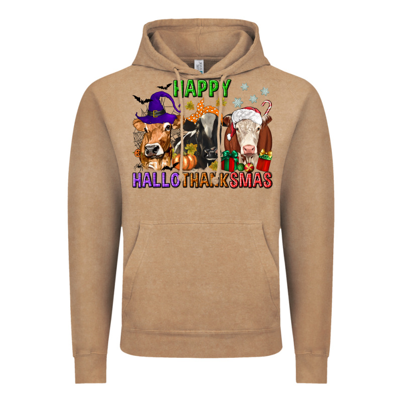 Happy Hallothanksmas With Cow Vintage Hoodie by texasbilliewilder | Teevron