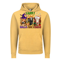 Vintage Mustard happy hallothanksmas with cow Vintage Hoodie - texasbilliewilder