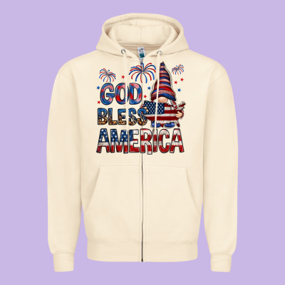 God Bless America Zipper Hoodie Designed By Nancycooperartshop