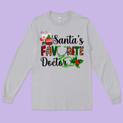 Santa's Favorite Doctor Long Sleeve Tee Designed By Adodesignshop