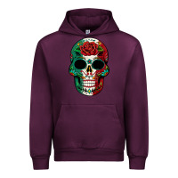 Mauve Wine Mexican Skull Urban Hoodie - texasbilliewilder