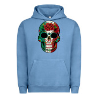Pigment Pebble Blue Mexican Skull Urban Hoodie - texasbilliewilder
