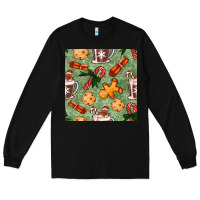 Black christmas hot chocolate and cookies seamless pattern Long Sleeve Tee - BundleAndBundleShop