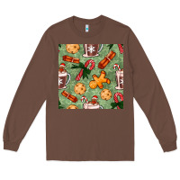 Chestnut christmas hot chocolate and cookies seamless pattern Long Sleeve Tee - BundleAndBundleShop