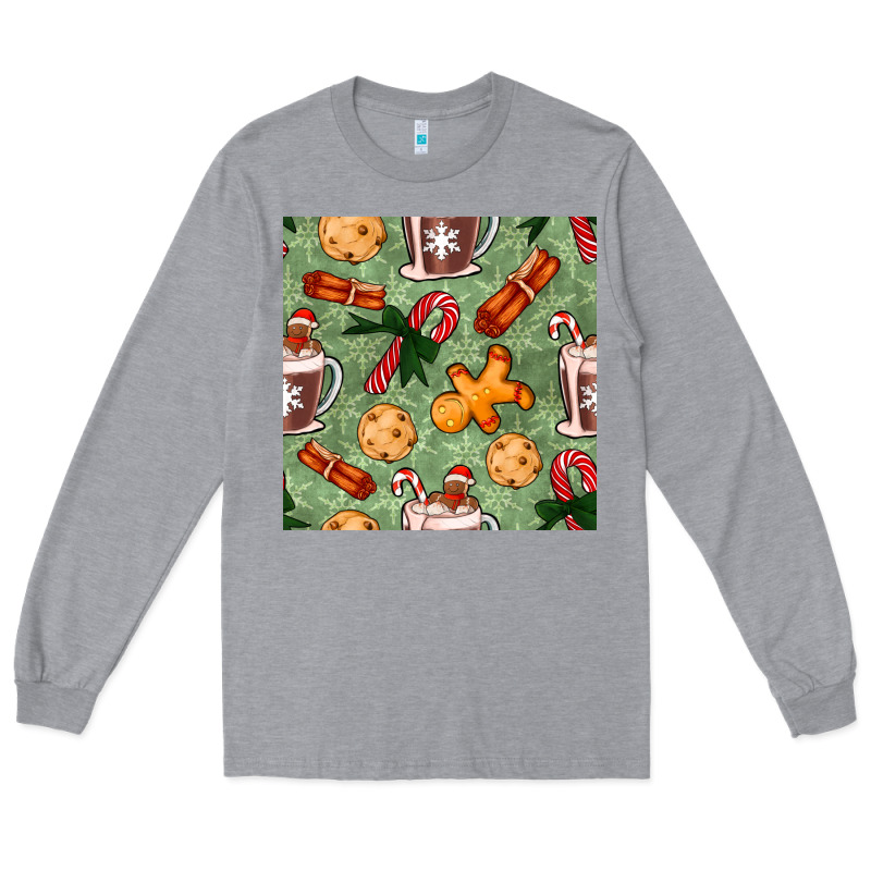 Christmas Hot Chocolate And Cookies Seamless Pattern Long Sleeve Tee by BundleAndBundleShop | Teevron