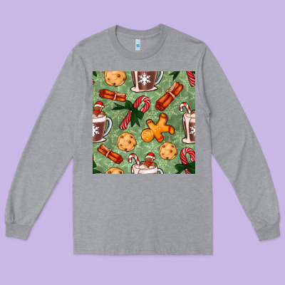 Christmas Hot Chocolate And Cookies Seamless Pattern Long Sleeve Tee Designed By Bundleandbundleshop