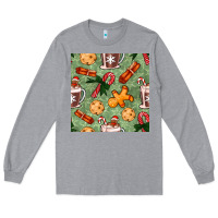 Heather Grey christmas hot chocolate and cookies seamless pattern Long Sleeve Tee - BundleAndBundleShop
