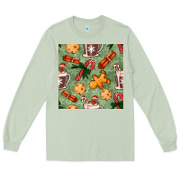 Matcha christmas hot chocolate and cookies seamless pattern Long Sleeve Tee - BundleAndBundleShop