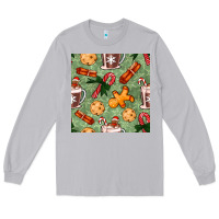 Moon Dust christmas hot chocolate and cookies seamless pattern Long Sleeve Tee - BundleAndBundleShop