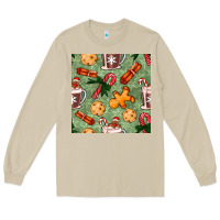 Mushroom christmas hot chocolate and cookies seamless pattern Long Sleeve Tee - BundleAndBundleShop