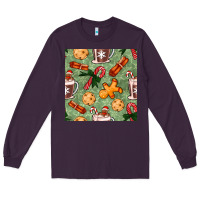 Plum christmas hot chocolate and cookies seamless pattern Long Sleeve Tee - BundleAndBundleShop
