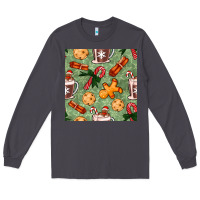 Smoke christmas hot chocolate and cookies seamless pattern Long Sleeve Tee - BundleAndBundleShop