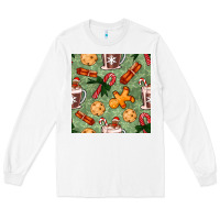 White christmas hot chocolate and cookies seamless pattern Long Sleeve Tee - BundleAndBundleShop
