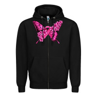 Black pink ribbon breast cancer butterfly Zipper Hoodie - Jasminsmagicworld