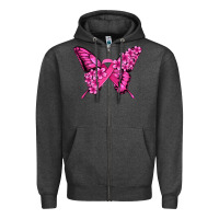 Charcoal Heather pink ribbon breast cancer butterfly Zipper Hoodie - Jasminsmagicworld