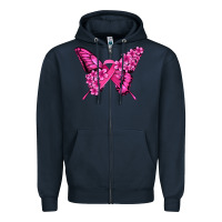 Navy pink ribbon breast cancer butterfly Zipper Hoodie - Jasminsmagicworld