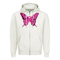 Oatmeal Heather pink ribbon breast cancer butterfly Zipper Hoodie - Jasminsmagicworld