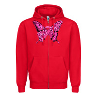 Red pink ribbon breast cancer butterfly Zipper Hoodie - Jasminsmagicworld