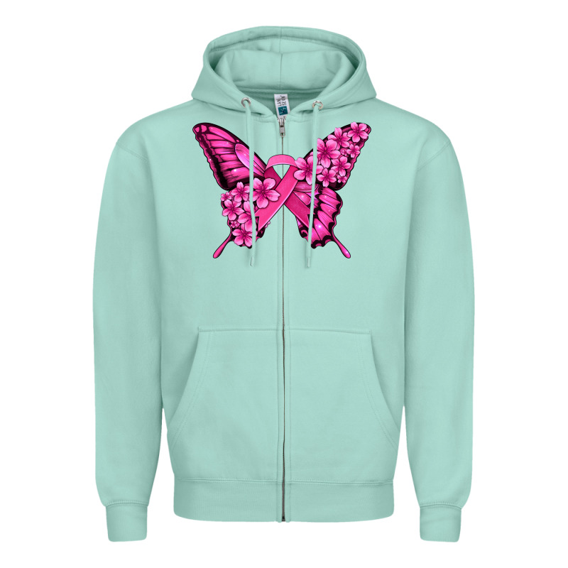 Pink Ribbon Breast Cancer Butterfly Zipper Hoodie by Jasminsmagicworld | Teevron