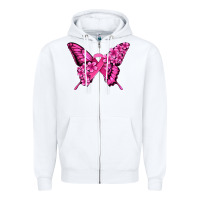 White pink ribbon breast cancer butterfly Zipper Hoodie - Jasminsmagicworld