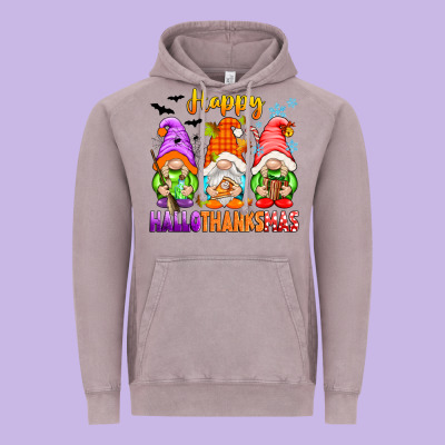Happy Hallothanksmas Gnomes Vintage Hoodie Designed By Texasbilliewilder