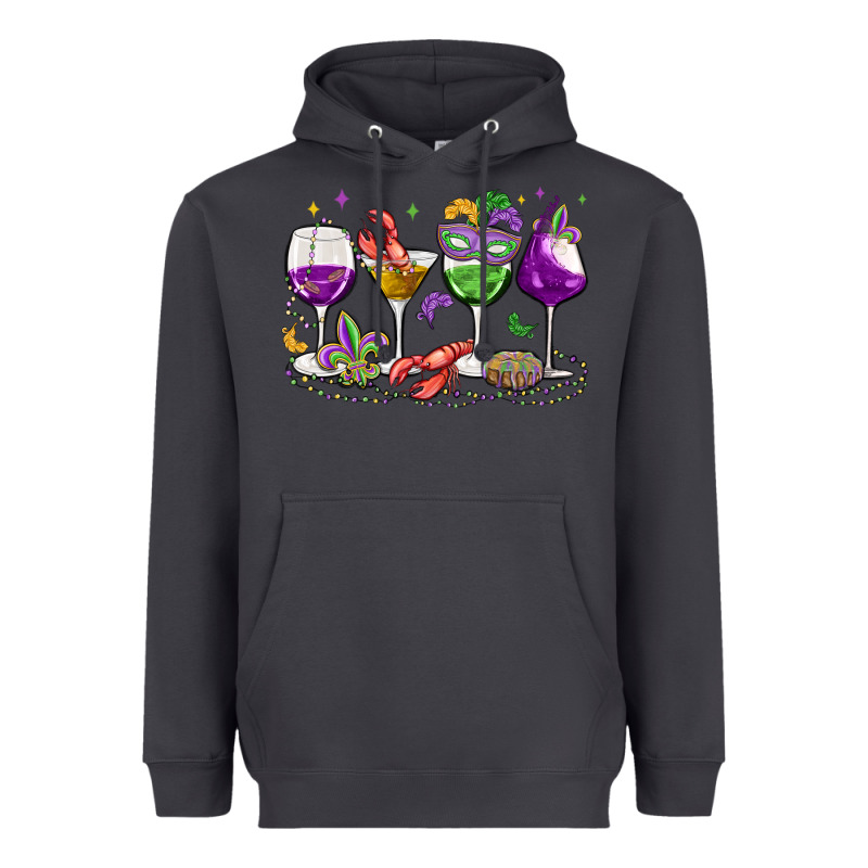 Mardi Gras Wine Glasses Heavyweight Hoodie by MaliasSmallBusiness | Teevron