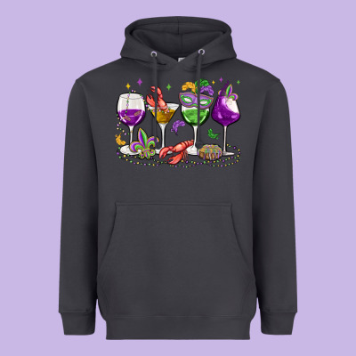 Mardi Gras Wine Glasses Heavyweight Hoodie Designed By Maliassmallbusiness