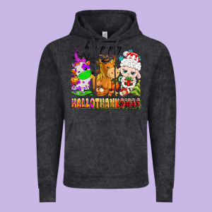 Happy Hallothanksmas Farm Animals Vintage Hoodie Designed By Texasbilliewilder