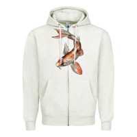 Oatmeal Heather Koi Fish Zipper Hoodie - LillyAllenDesigns