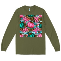 Army Green breast cancer awareness with pumpkins seamless pattern Long Sleeve Tee - BundleAndBundleShop
