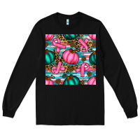 Black breast cancer awareness with pumpkins seamless pattern Long Sleeve Tee - BundleAndBundleShop