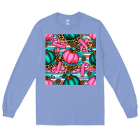 Colony Blue breast cancer awareness with pumpkins seamless pattern Long Sleeve Tee - BundleAndBundleShop