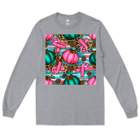 Heather Grey breast cancer awareness with pumpkins seamless pattern Long Sleeve Tee - BundleAndBundleShop