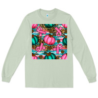Matcha breast cancer awareness with pumpkins seamless pattern Long Sleeve Tee - BundleAndBundleShop