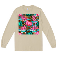 Mushroom breast cancer awareness with pumpkins seamless pattern Long Sleeve Tee - BundleAndBundleShop