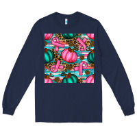 Navy breast cancer awareness with pumpkins seamless pattern Long Sleeve Tee - BundleAndBundleShop