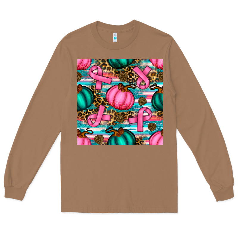 Breast Cancer Awareness With Pumpkins Seamless Pattern Long Sleeve Tee by BundleAndBundleShop | Teevron