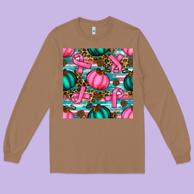Breast Cancer Awareness With Pumpkins Seamless Pattern Long Sleeve Tee Designed By Bundleandbundleshop
