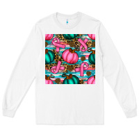 White breast cancer awareness with pumpkins seamless pattern Long Sleeve Tee - BundleAndBundleShop